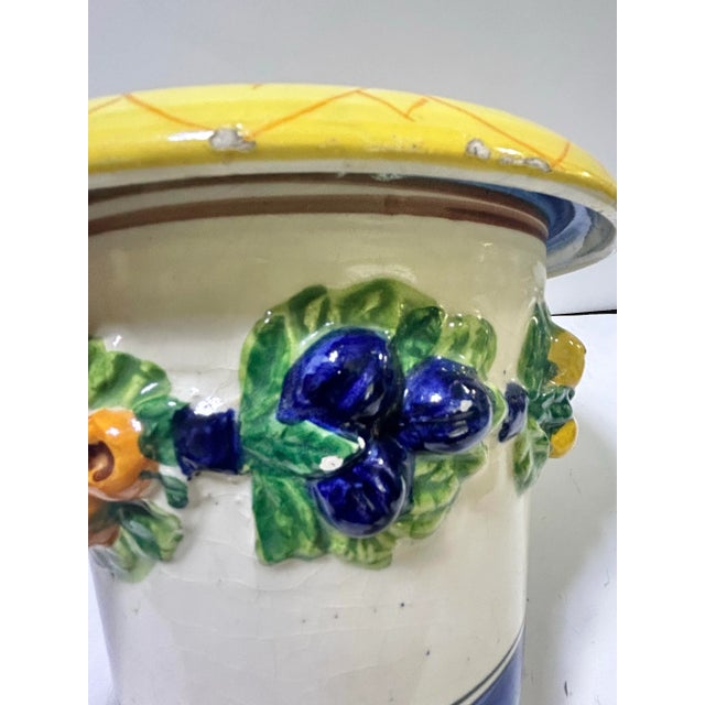 1970s Italian Majolica Terra Cotta Cachepot Planter With Fruit Garland For Sale - Image 11 of 12
