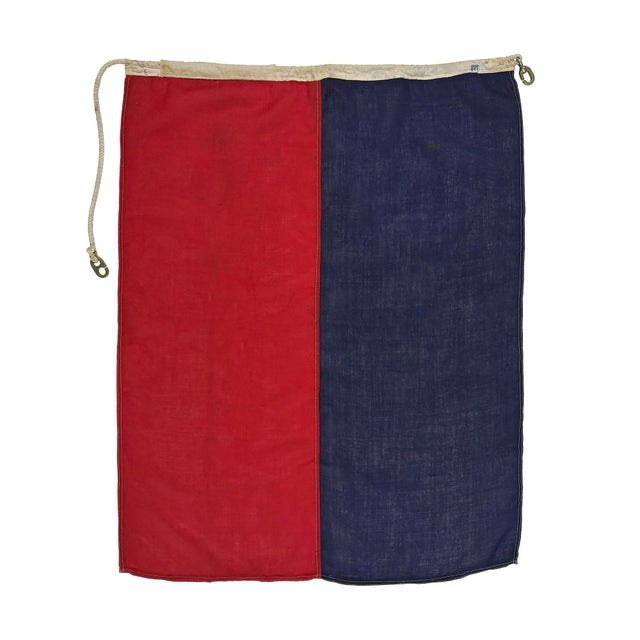 This vintage nautical signal flag is fully sewn from a thin cloth, possibly a blend of wool and synthetic fiber. Please...