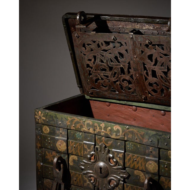 Wood 17th Century Spanish Baroque Iron-Mounted Dowry Chest For Sale - Image 7 of 9