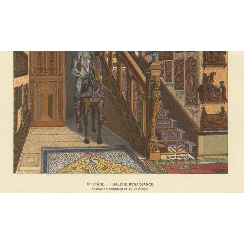 After Henry dAllemagne, Renaissance Stair Hall with Armored Knight Figure, 1900, Print For Sale - Image 8 of 10