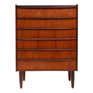 Vintage Danish Mid-Century Six-Drawer Teak Tallboy Dresser 1960s For Sale