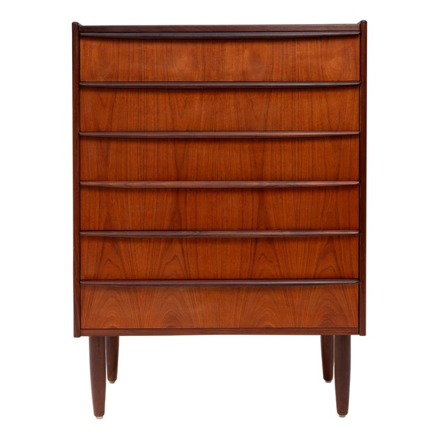 Vintage Danish Mid-Century Six-Drawer Teak Tallboy Dresser 1960s For Sale