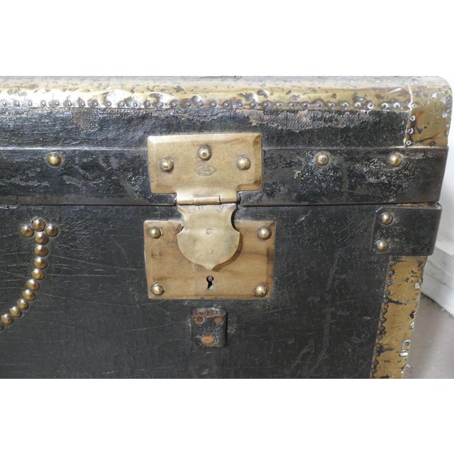 French Country House Leather and Brass Bound Chest For Sale - Image 5 of 10
