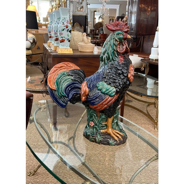Large French Polychromed Ceramic Rooster in the Manner of Choisy-Le-Roi For Sale - Image 12 of 12