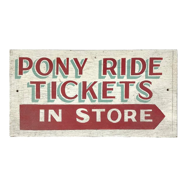 Vintage Wood Hand Painted Pony Ride Tickets Sign For Sale
