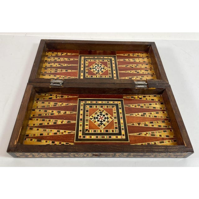 Middle Eastern Mosaic Wooden Inlaid Marquetry Box for Game Chess and Backgammon For Sale - Image 4 of 12
