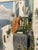 Beautiful original watercolor painting depicting idyllic Greek island scenes, professionally custom framed with museum-...