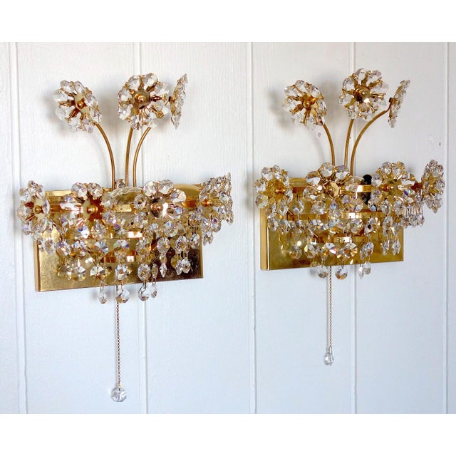 Antique Brass Lead Crystal Wall Lamps from Weinfurtner, 1970s, Set of 2 For Sale - Image 9 of 9