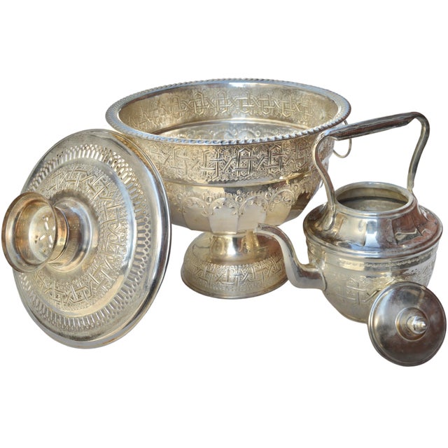 Mid 20th Century Moorish-Patterned & Engraved Kettle & Wash Basin Set- 3 PCS For Sale In New York - Image 6 of 8