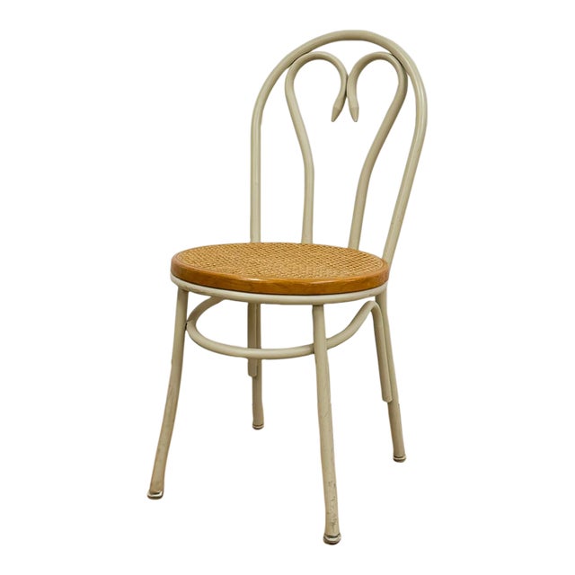 White Metal "Bentwood" Cane Seat Accent Chair Vintage MCM Coastal Boho For Sale