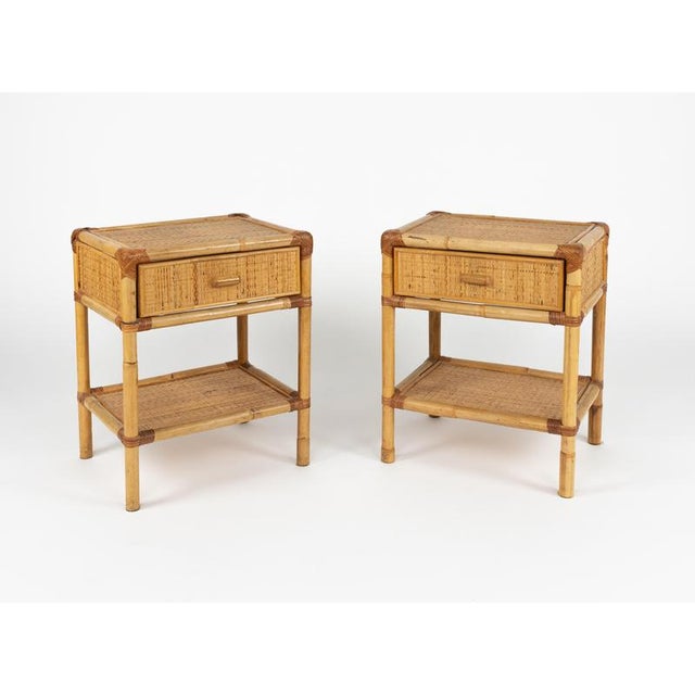 Wood Mid-Century Modern Nightstands in Bamboo and Rattan, 1970s, Set of 2 For Sale - Image 7 of 18