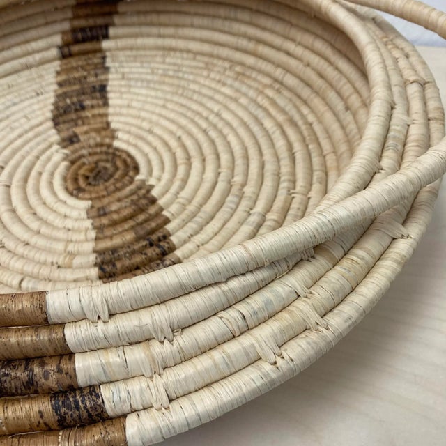 2020s Extra Large Basket Woven Raffia With Handles Shallow For Sale - Image 5 of 6