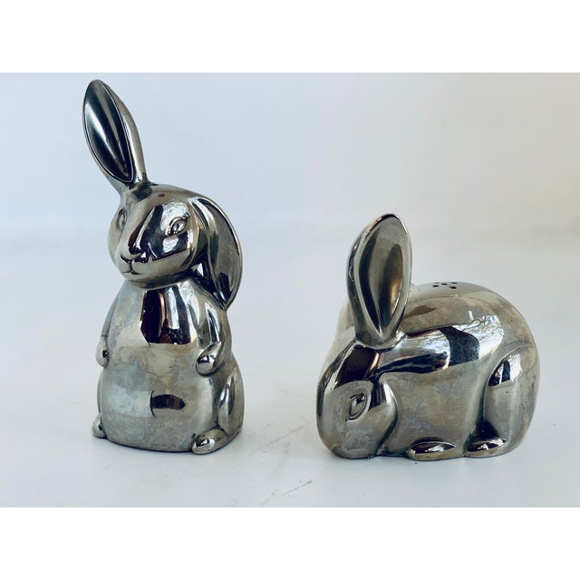 Metal Late 20th Century Vintage Godinger Silverplate Rabbit, Bunny Salt & Pepper Shakers- A Pair For Sale - Image 7 of 11