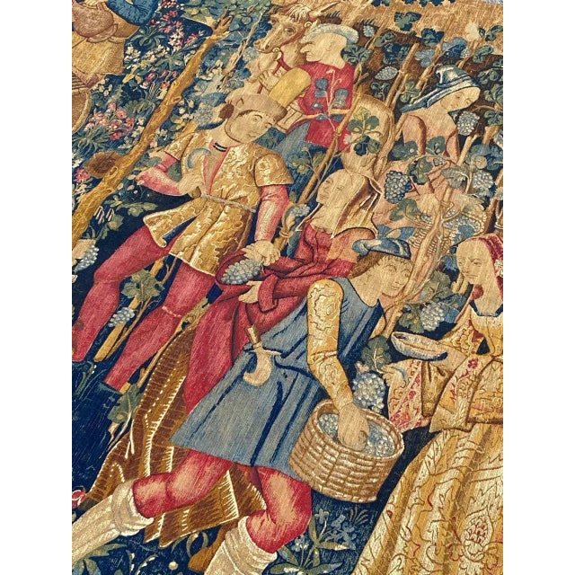 Very beautiful Mid-Century French hand printed tapestry with beautiful design of the famous medieval museum tapestry...