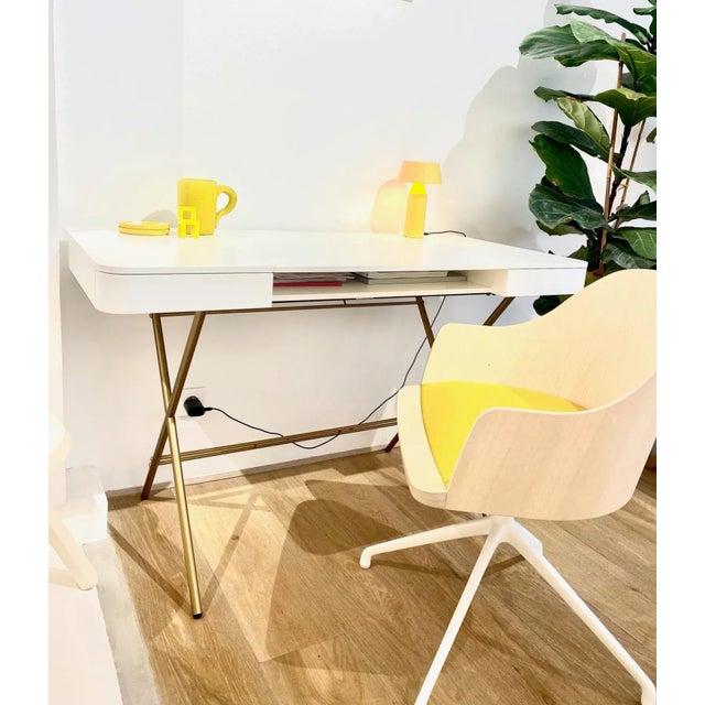 Cosimo Desk with White Mat Lacquered Top & Golden Frame by Marco Zanuso Jr. for Adentro, 2017 For Sale - Image 9 of 14