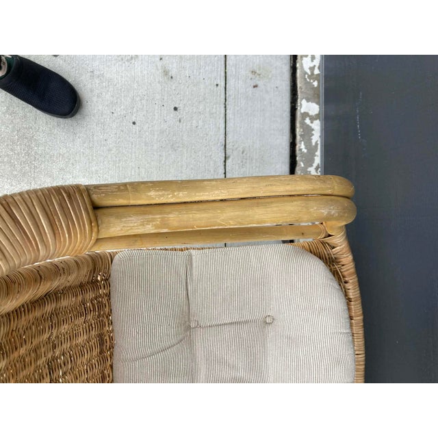 Mid-Century Modern Rattan & Wrought Iron Basket Hoop Chairs (Pair) For Sale - Image 12 of 15