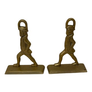 Late 20th Century Brass Virginia Metalcrafters Williamsburg Colonial Man Bookends- a Pair For Sale