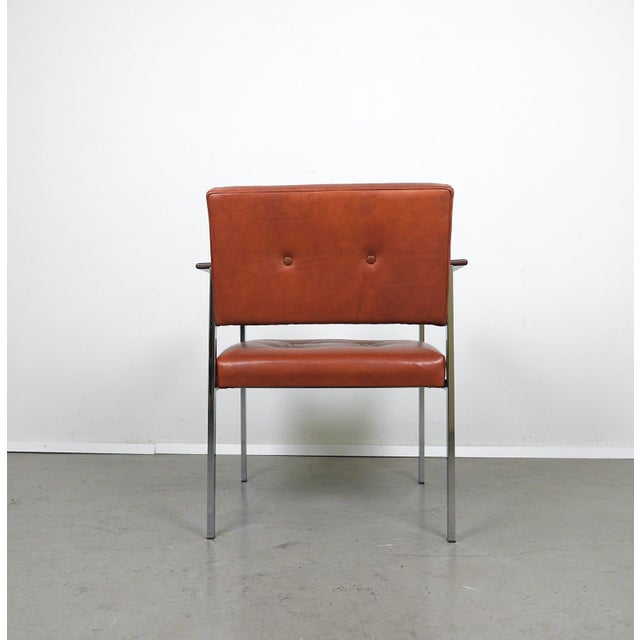 Wood Leather Chair with Wooden Armrests, Germany, 1970s For Sale - Image 7 of 17