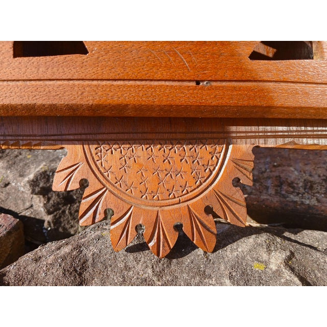 Antique Victorian Walnut Pierce-Cut Carved Wall-Mount Magazine Rack 1900 For Sale - Image 4 of 16
