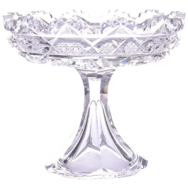1940s 1940's Starburst Cut Crystal Compote For Sale - Image 5 of 5