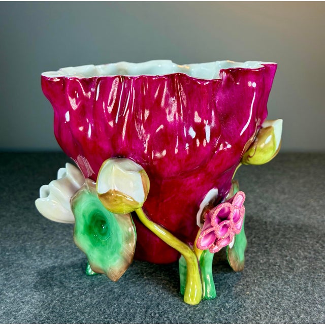 Majolica Fruit & Flower Themed Planter Bowl For Sale - Image 4 of 7
