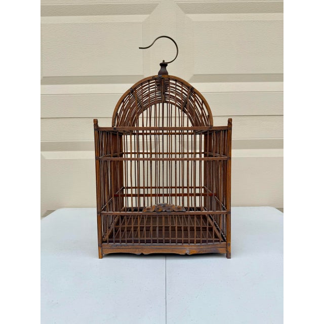 Brown Vintage Mid Century Asian Bamboo Bird Cage For Sale - Image 8 of 12