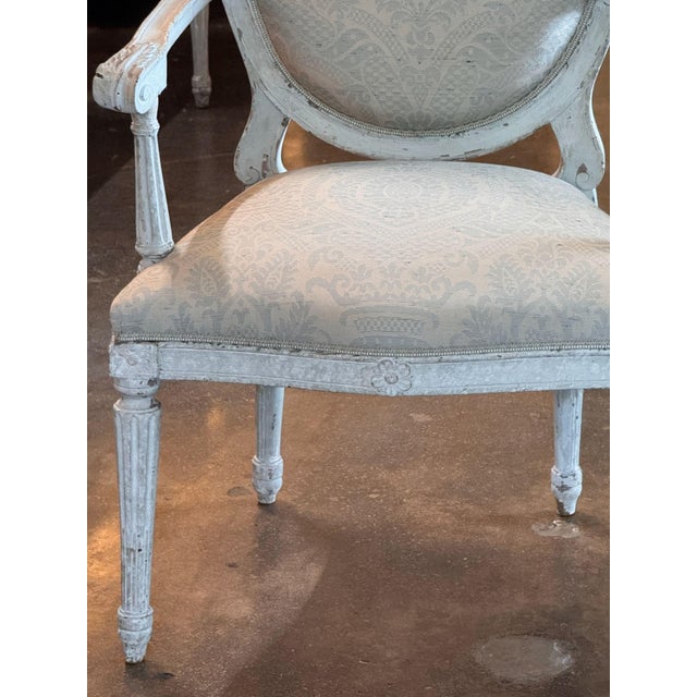 Wood Pair of 19th Century Louis XVI Style Painted Oval-Back Fauteuils For Sale - Image 7 of 11