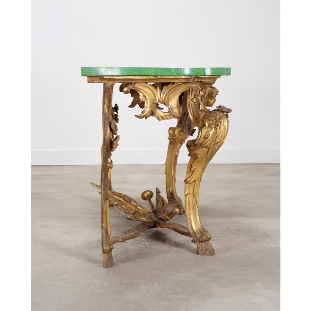 Wood 18th Century Italian Rococo Carved Giltwood Console Table For Sale - Image 7 of 18