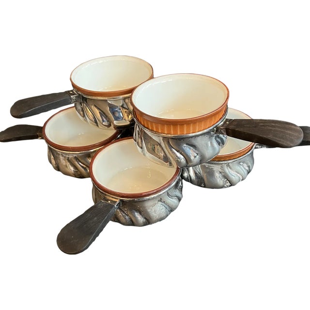 1960s Vintage Schnaufer Dresden and Rosenthal Inserts 800 Silver German Ramekin Dishes- Set of 6 For Sale