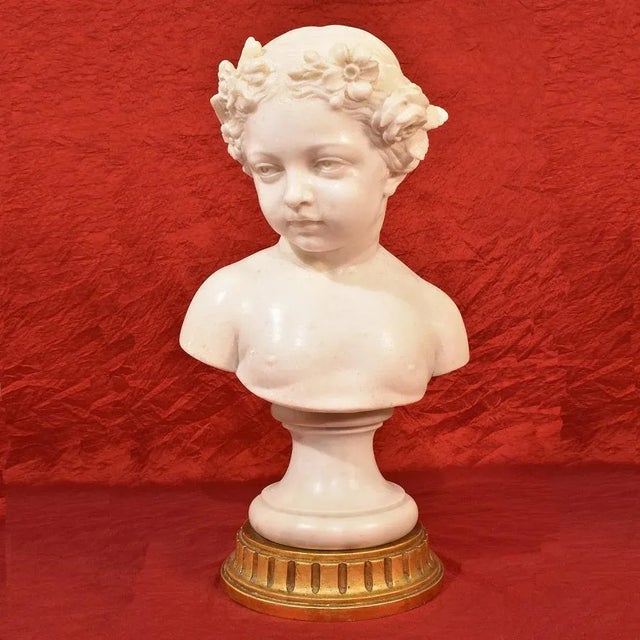 Antique Marble Statue, Bust of Young Girl with Flower Wreath, 19th-Century For Sale - Image 11 of 11