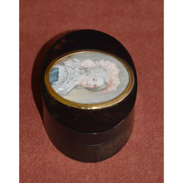 Antique Tortoiseshell Ivory Box French Hand Painted Portrait Miniature Lady For Sale - Image 12 of 15
