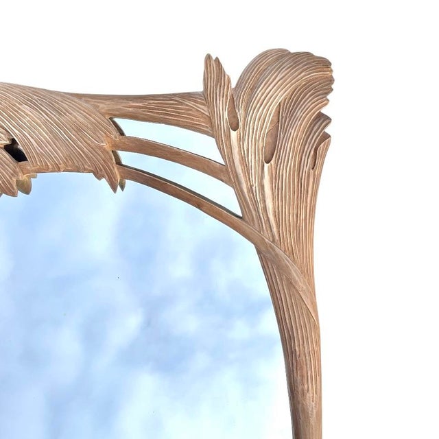 Art Nouveau Vintage Carved Wood Ginkgo Motif Mirror For Sale - Image 3 of 8