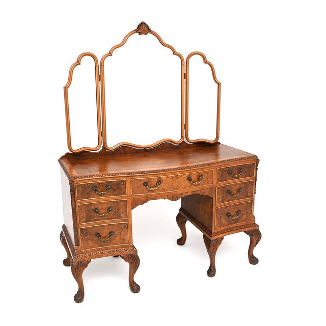 Antique Burr Walnut Dressing Table, 1930s For Sale - Image 11 of 11