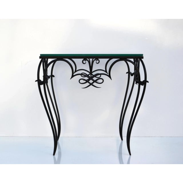 René Prou Style Art Deco Black Wrought Iron & Glass Top Side Table France, 1940 For Sale In Miami - Image 6 of 12