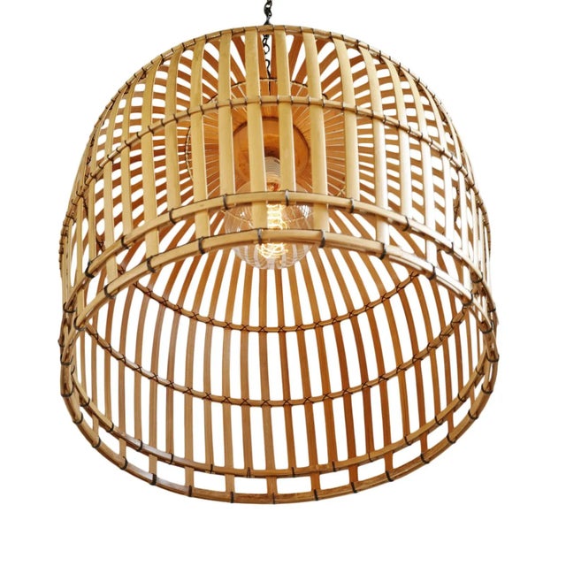2020s Bamboo Strip Cage Pendant Light For Sale - Image 5 of 12