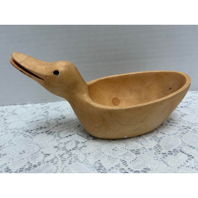 American Petite Rustic Carved Wood Duck Bowl Trinket Tray For Sale - Image 3 of 8