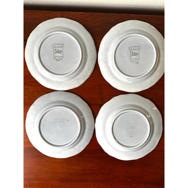 Ceramic Set of 4 Longchamp France Hand-Painted Floral Dessert Plates, French Faience, Peint À La Main For Sale - Image 7 of 11