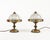 Midcentury amazing pair of table lamps in golden wrought iron and multi-color hammered glass produced by Longobard the...