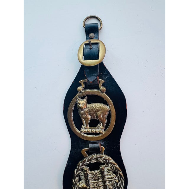 1960s English Horse Brass and Leather Strap, 6 Medallions For Sale - Image 5 of 10