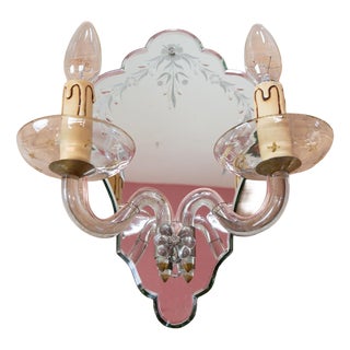 Large Venetian-Style Mirror and Glass Wall Sconce, 1950s For Sale