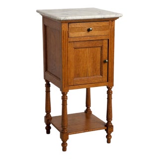 Antique Oak Bedside Table with Marble Top, 1900s For Sale