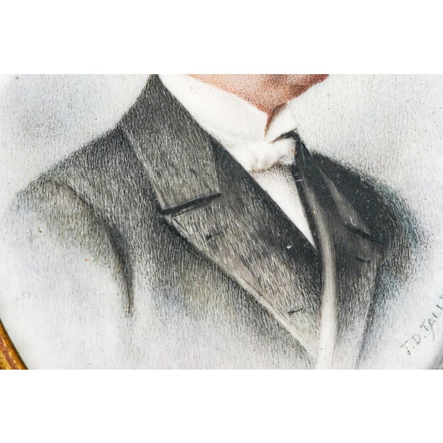 Classy Victorian Antique Finely Executed Portrait Miniature Painting Society Gentleman Man Mustache in Tuxedo Gilded Age Art For Sale - Image 9 of 12