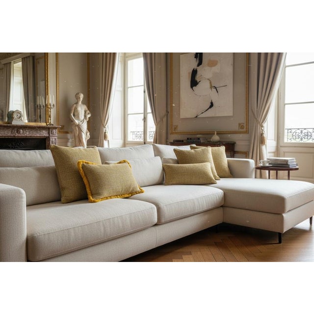 Not Yet Made - Made To Order Textured Woven Cushion with Velvet Piping by Villa Como For Sale - Image 5 of 6