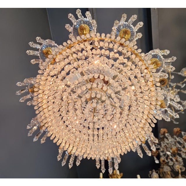 1920s Antique French Empire Crystal Tent and Basket Chandelier Brass For Sale - Image 5 of 14