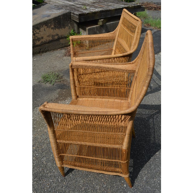 1980s Malawi South Africa Golden Tan Woven Rattan / Cane Arm Chairs Patio - A Pair For Sale - Image 11 of 11