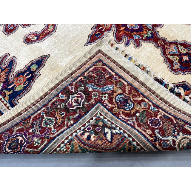Beige & Red Persian-Style Medallion Wool Rug, Natural Dyes, 5'10" X 8'5" For Sale - Image 16 of 16