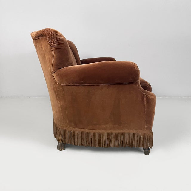 Italian Art Deco Two-Seater Sofa in Brown Velvet, 1930s For Sale - Image 3 of 18