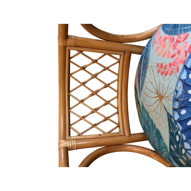 Vintage Bamboo & Rattan Barrel-Back Bistro Honeymoon Chairs, Pair, C. 1970s For Sale - Image 10 of 11