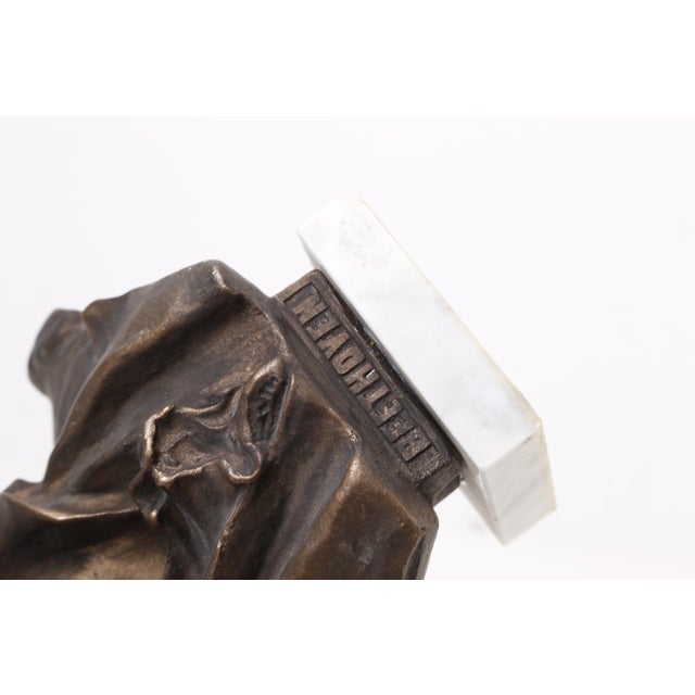 Vintage Ludwig Van Beethoven Bronze Bust Statue Marble Base Sculpture Classic For Sale In Chicago - Image 6 of 13