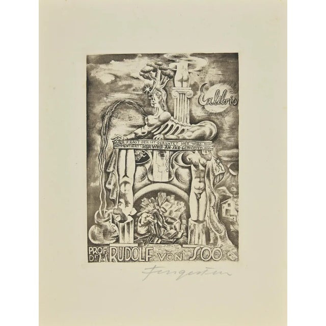 Michel Fingesten, Ex Libris Prof. Dr. Rudolf Voon Soo, Etching, 1930s For Sale